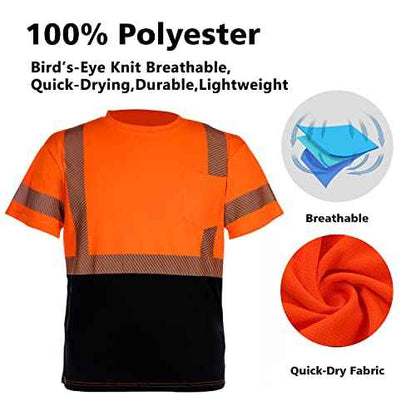 VENDACE Hi Vis Reflective Safety Shirts for Men ANSI Class 3 High Visibility Construction Work T Shirt(Orange,L)