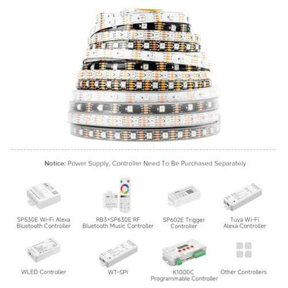 BTF-LIGHTING IP68 Waterproof Outdoor WS2815(Upgraded WS2812B) RGB LED Strip Individually Addressable 5050SMD Dual Signal DC12V 16.4ft 300Pixel Can Work Under Water Black PCB(No Adapter or Controller)