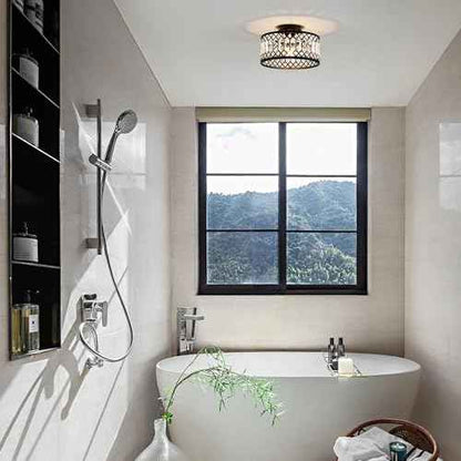 Crystal Black Ceiling Light, Modern Semi Flush Mount Ceiling Light Fixture, Round Small Chandelier for Hallway Entryway Bathroom Bedroom Laundry Room, 1-Light, 11.4 Inch