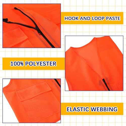 Jiuguva 6 Pcs Kids Hunting Safety Vest and Hat Set - Blaze Orange Construction Vest and Knitted Hat for Boys Girls