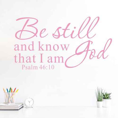 Be Still and Know That I am God Psalm 46:10 Wall Decal Pink Bible Scripture Vinyl Stickers Removable Religious Art DIY Inspirational Quotes Sticker Mural for Bedroom Living Room Home Decoration