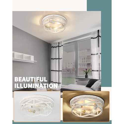 2 Pack Close to Ceiling Light Fixtures, 3-Lights Cage Flush Mount Ceiling Light, 13 Inch White and Gold Semi Flush Mount Ceiling Light for House Bedroom Laundry Hallway Kitchen