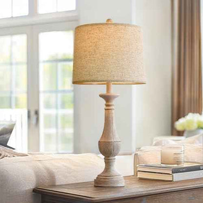PoKat 27.25'' Table Lamp for Living Room with 2 USB Ports - Bedside Lamps for Night Stands, Farmhosue Nightstand Light Lamp, Mid Century Tall Lamp for Bedroom, Living Room, End Table, Distressed White