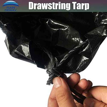 RAINDEWAY Drawstring Tarp 12x12 Feet (2pack), 9 mil Black Poly Yard With Drawstring, Reusable Leaf Lawn Garden Bag