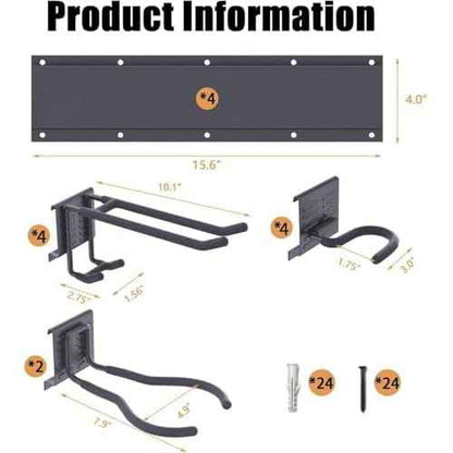 Garage Tool Organizer, 64 Inches Garden Tool Storage Rack Wall Mount, Adjustable 14 Pcs Heavy Duty Hooks, Yard Organization for Weed Wacker, Weed Eater, Shovels, Trimmers, Hoses