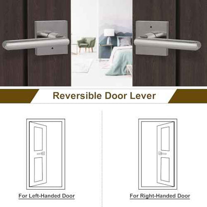 HOSOM 2 Pack Privacy Door Handles with Lock for Bedroom and Bathroom Satin Nickel Keyless Interior Door Knobs Reversible Square Door Locks