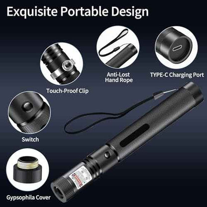 Red Laser Pointer, USB Rechargeable, High-Power Adjustable Beam Laser Pointer, Ideal for Presentations, Teaching, Outdoor Use, and Pet Laser Toys