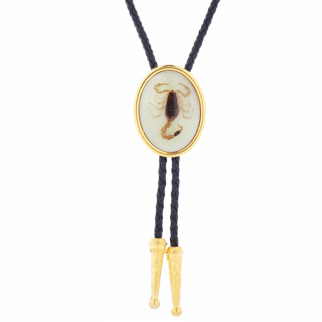 HUABOLA CALYN Bolo tie for Men Western Cowboy Leather Necktie Handmade Natural Stone Minimalist Style Bolo ties (8# Scorpion Gold)