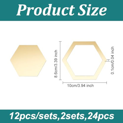 OLYCRAFT 24Pcs Hexagon Mirror Wall Stickers Removable Self-Adhesive Mirror Tile Acrylic Wall Decals Acrylic Mirrors Tiles Gold Decal for DIY Craft Home Decorations - 4x3.4 Inch