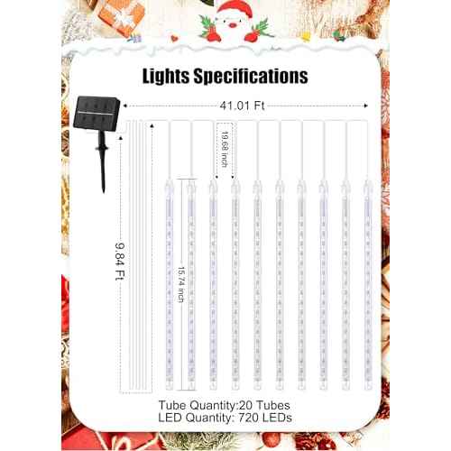 Minetom Solar Meteor Shower Lights 20 Tubes 16 Inch 720 LED Solar Christmas Lights Outdoor Waterproof, Snow Cascading String Lights for Outside Christmas Halloween House Tree Decoration, Blue