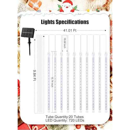 Minetom Solar Meteor Shower Lights 20 Tubes 16 Inch 720 LED Solar Christmas Lights Outdoor Waterproof, Snow Cascading String Lights for Outside Christmas Halloween House Tree Decoration, Blue