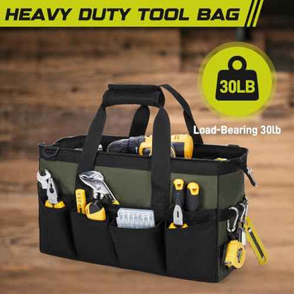 Tool Bag 16-Inch, 15 Pockets Heavy Duty Empty Tool Storage Organization, Soft Handle Carrying Toolbag,Toolbox Organization Tool Bags for Men,Army Green & Black
