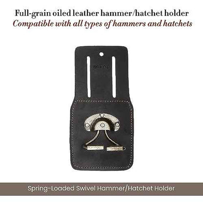 Style n Craft Spring-Loaded Swivel Hammer Holder, Full-Grain Oiled Leather Hatchet Holder, Compatible with All Types of Hammers and Hatchets, Dark Brown (74440)