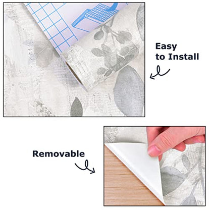 GaliGali Peel and Stick Wallpaper, Grey Floral Wall Paper, Self-Adhesive Wallpaper Peel and Stick Removable Vinyl Waterproof Contact Paper for Home Decor, 17.3" x 118", No.5198-3