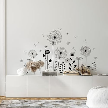 Supzone Black Dandelion Wall Stickers Attractive Flying Flower Butterfly Wall Decals Peel and Stick Creative Self Adhesive Wall Art Sticker for Bedroom Living Room Office Sofa Wall Decor