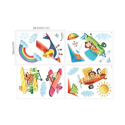 DECOWALL DS-8026 Animal Airplanes Kids Wall Stickers Wall Decals Peel and Stick Removable Wall Stickers for Kids Nursery Bedroom Living Room (Small) d?cor