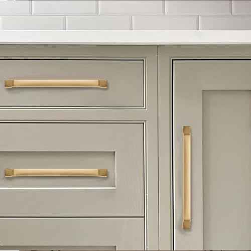 khtumeware 10-Pack 5 Inch Square Champagne Bronze Cabinet Pulls,Honey Bronze Solid Zinc Alloy Heavy-Duty Handles for Kitchen/Bathroom Cabinets, Drawers & Cupboards (5 Inch Center to Center)
