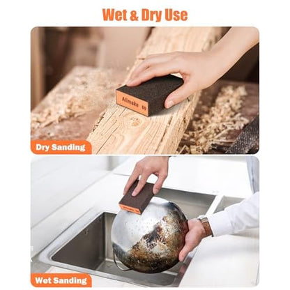 10 Pack Sanding Sponge, Washable and Reusable Sanding Block, 60 80 120 180 220 Grit Wet Dry Sandpaper Block for Wood, Drywall Sanding Block for Wood Furniture Crafts Metal Polishing Sand Paper Block