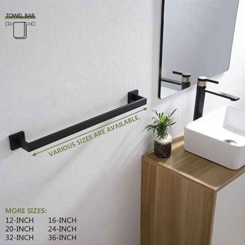 KOKOSIRI 24-Inch Single Towel Bar, Bathroom Kitchen Towel Holder, Wall Mounted SUS304 Stainless Steel Towel Rack 2 Pack, Matte Black, B4003BK-L24-P2