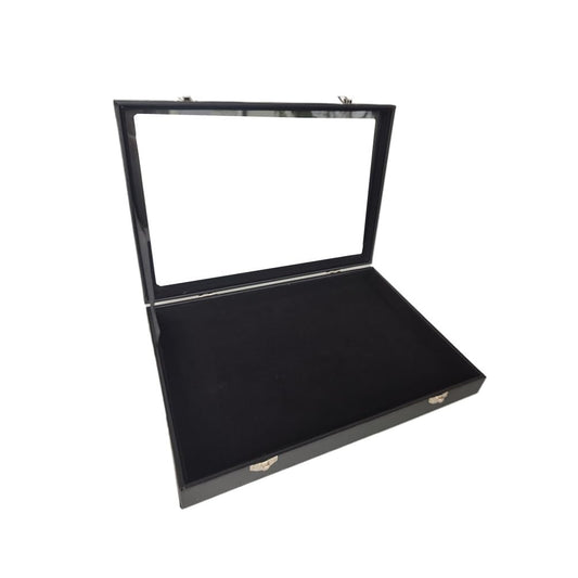 Wooden Jewelry Organizer Tray Box with Clear Lid, Travel Rectangle Organization Storage Box with Metal Clasp, Velvet Blank Jewelry Display Case for Necklaces Bracelets Rings Accessories (Black)