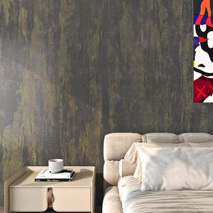 FunStick Thick Grey Gold Stained Concrete Wallpaper Peel and Stick Textured 3D Concrete Contact Paper for Countertops Waterproof Removable Faux Cement Wallpaper for Bedroom Walls Cabinets 15.8"x78.8"