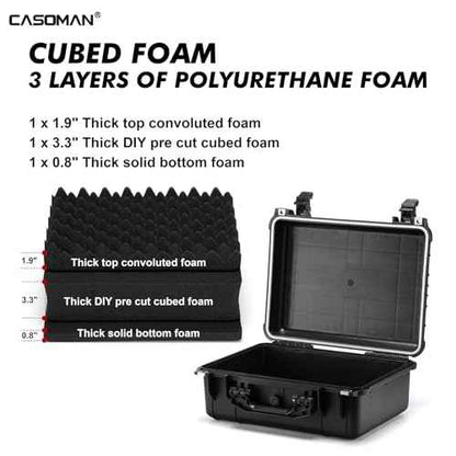CASOMAN Water-proof Box, with Cush- Proof Sponge, IP67 Water Proof Grade, Large Waterproof Hard Case with Customizable Foam, Perfectly Protection of Camera, Drones, Lens,Equipments, 16"x13.2"x7"