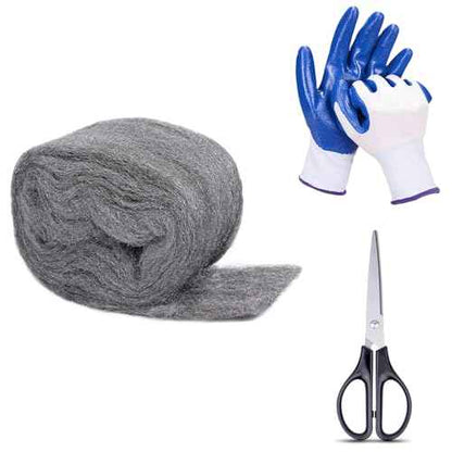 1Pack Steel Wool for Mice Control 3.2" x10.5 ft Wool, Gap Filler for Home & Garage, DIY Bundle with Gloves & Scissors