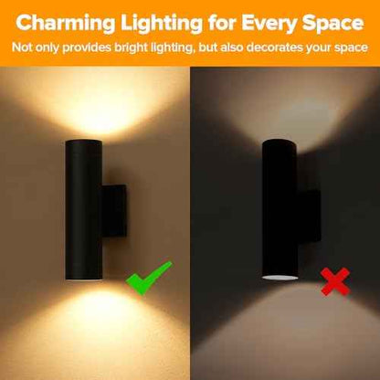 LUTEC Outdoor Wall Light Fixtures, Integrated LED Cylinder Up-Down Sconce, 16W 3000K Waterproof Aluminum Exterior Lighting, Modern Matte Black Wall Sconce Outdoor Lighting for Porch, Entryway, 2 Pack