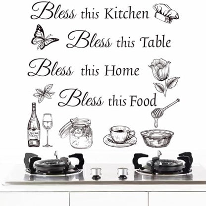 Kitchen Wall Stickers Dining Room Decals Decor Bless This Kitchen Wall Decal Thankful Grateful Blessed Quote Utensil Art Decorations for Home Coffee Shop Wall Decor
