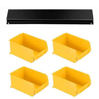Garage Storage Rack with 8 Bin Wall Mounted Parts Storage Bin 2 Rails Hardware Organizers for Workshop Garage Shop (Yellow)
