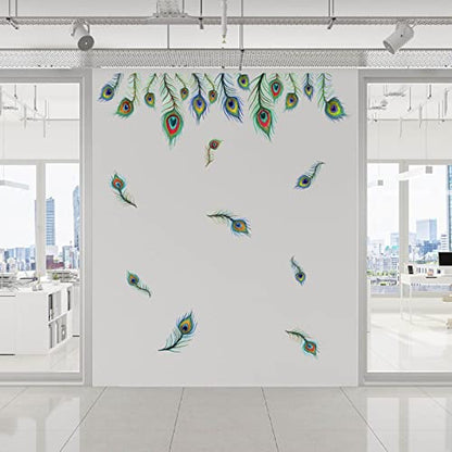 PLIGREAT 9 Pcs Peacock Eyes Feathers Wall Stickers, Removable Vinyl Peel and Stick Wall Decals for Living Room Bedroom Office Home Indoor DIY Wall Art Decor TV Background Wall Decoration
