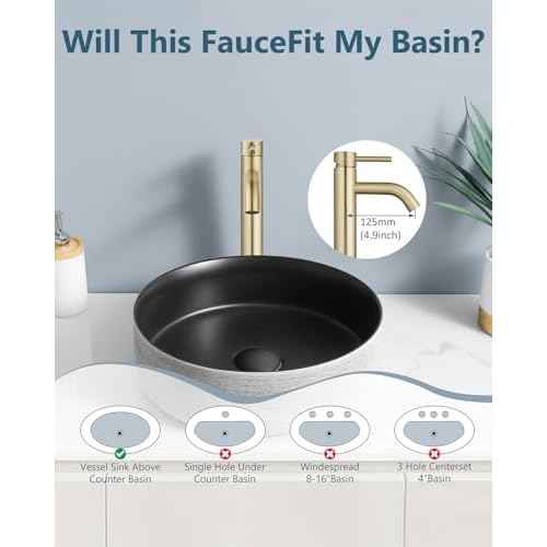 Aolemi Vessel Sink Faucet ? SUS304 Stainless Steel Tall Bathroom Faucet,Single Lever Handle,1 Hole Bathroom Faucets with Supply Lines and Pop Up Drain,Brushed Gold