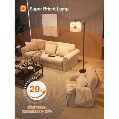 addlon Floor Lamp for Living Room with Remote, Dimmable Standing lamp with Linen lampshade for Bedroom, Office, Lamps with 9W LED Bulb Included - Black with Beige Lampshade