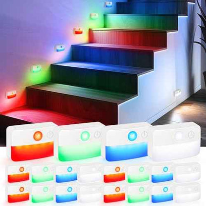 16 Pack Motion Sensor Stair Lights for Indoor, Wireless RGB Battery Operated Night Light, Led Stick On Hallway Closet Under Cabinet Stairway Automatic Lamp for Bedroom Kitchen Bathroom