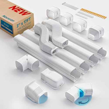 Mini Split Line Set Cover: 3" 17Ft Line Set Cover Kit for Minisplit with Flexible Duct, Decorative Lineset Cover Kit, Paintable for AC Pipe, Air Conditioner, HVAC, Heat Pumps, Central AC
