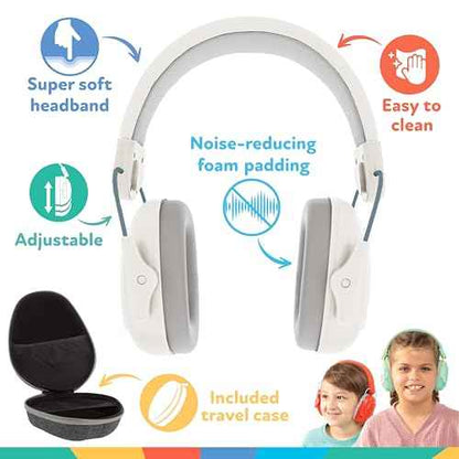 Nuby Soft Sounds Noise-Canceling Earmuffs with Travel Case - Hearing Protection for Kids and Teens - Adjustable Headband - Super Soft Padding - White