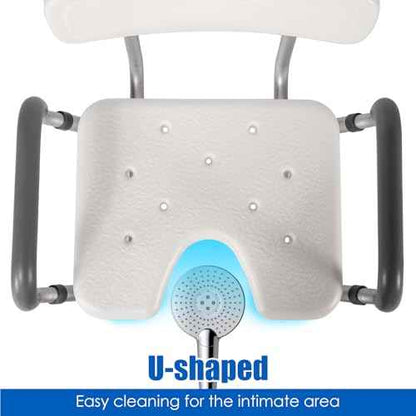 Shower Chair with Arms and Back Heavy Duty 330lbs, Shower Seat for Inside Shower Bathroom Chair with U-Shaped Cutout Seat & Cold-Proof Pads, Tools-Free Assembly