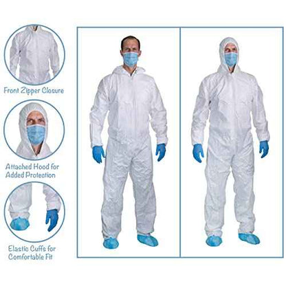 PENTAGON SAFETY EQUIPMENT 5 Pack Heavy Duty Disposable Coveralls with Hood, Breathable Hazmat Suits