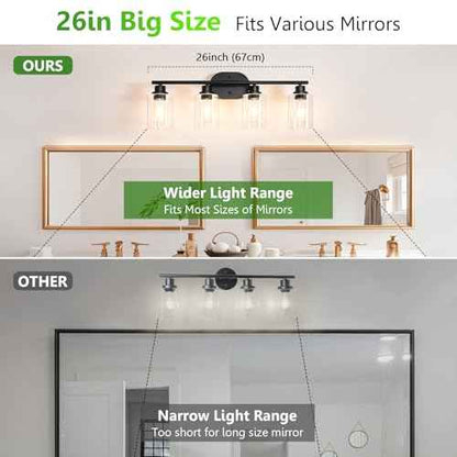 Ascher 4-Light Bathroom Light Fixtures, Modern Vanity Lights with Clear Glass Shade, Matte Black Wall Lamp for Bathroom Mirror Hallway Cabinet Porch