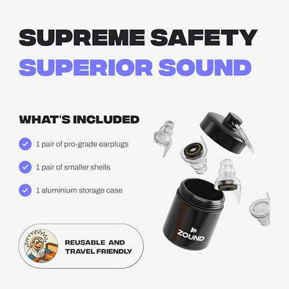 Zound High Fidelity Earplugs for Concerts - Reuseable High Fidelity Concert Ear Plugs for Noise Reduction, Festival Ear Plugs & Music Festival Essentials, Rave Earplugs & Rave Accessories (1 Pack)