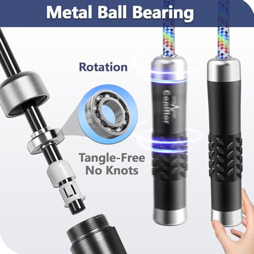 Weighted Jump Rope, 1LB Tangle-Free Ball Bearing Rapid Speed Skipping Rope for Men Women, Adjustable 9mm Cotton & PVC Rope with Alum Handle for Boxing MMA Weight-Loss Athletic Workout Fitness
