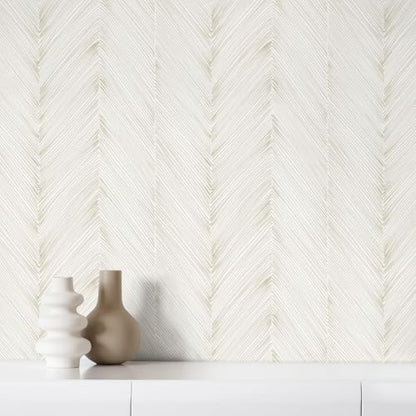 Peel and Stick Wallpaper Boho Beige Herringbone Striped Wallpaper Modern Self-Adhesive Removable Contact Paper 17.3" x 120" Waterproof Vinyl for Bedroom Cabinets