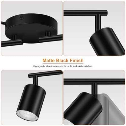 Plug in Track Lighting, LED Track Lighting Fixtures Ceiling, Black 4-Light Kitchen Light Kit, Plug in Wall Light with 14.8ft Power Cord, Rotatable Ceiling Spotlight for Bedroom(GU10 Socket, NO Bulb)