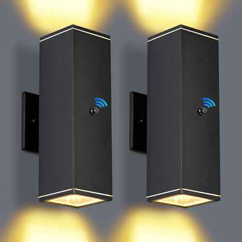 Outdoor Wall Lights 2 Packs,Modern Square Dusk to Dawn Outdoor Porch Light,Integrated LED Cylinder Up Down Lights Aluminum Waterproof Wall Lighting Exterior Light for Porch Patio Garage