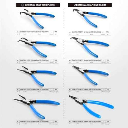 8 Piece Precision Snap Ring Pliers Set ? 7" & 9" Internal/External Circlip Pliers, 3 Angle Tips (0¡Æ 45¡Æ 90¡Æ), Heavy Duty CR-V Steel