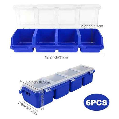 6Pcs Screw Organizers Storage Bins with Lids, Plastic Stackable Hardware Organizer Box for Garage Nails Craft Tool Organizing, Tool Cart Cabinet Workbench Drawers with Compartment Bolt Organizer, Blue