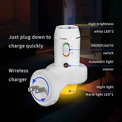Emergency FlashLight - 3-in-1 LED Power Failure Light, Rechargeable Flashlight, Plug-in Night Light, Multi-Function Flashlights - 2 Pack
