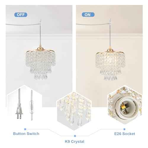 8" Plug in Pendant Light Corded Hanging Lights with Plug in Cord Hanging Lamp Plug in with 16.4 Ft Cord Mini Chandelier for Bedroom Kitchen Island Hallway Bathroom Closet (Gold)