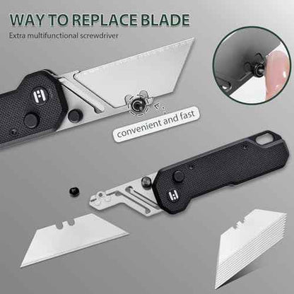 Vectron Folding Utility Knife, 2.36" SK2 Blade(Included extra 10pcs) Pocket Knife with Pocket Clip for Men Women EDC Box Cutters and Razor Knife for Home Office Warehouse Black