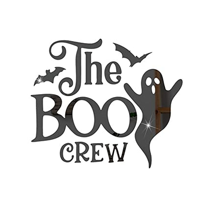 Halloween Ghost Bat Wall Decor 3D Wall Stickers Removable Halloween Acrylic Mirror Wall Sticker Decorations The Boo Crew Wall Decals for Bedroom Windows Party Decoration